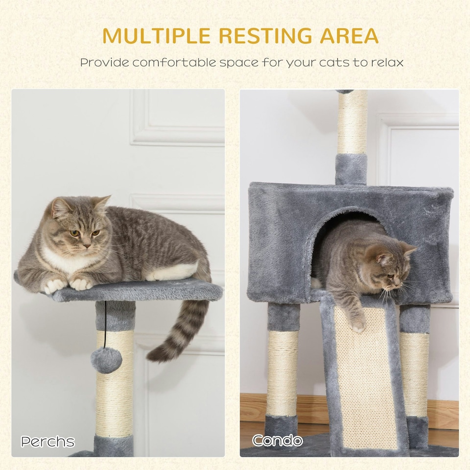 image 1 of PawHut Kitten Tower Corner Cat Tree w/Scratching Post House Ladder Toy Grey