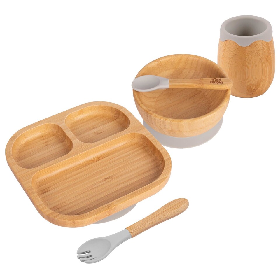 image 1 of Tiny Dining 5pc Bamboo Segmented Baby Weaning Set - Grey