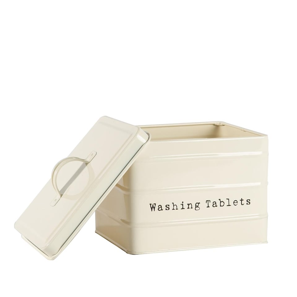 image 1 of Harbour Housewares Vintage Metal Washing Tablets Canister - Cream | Cream | Cream | 1