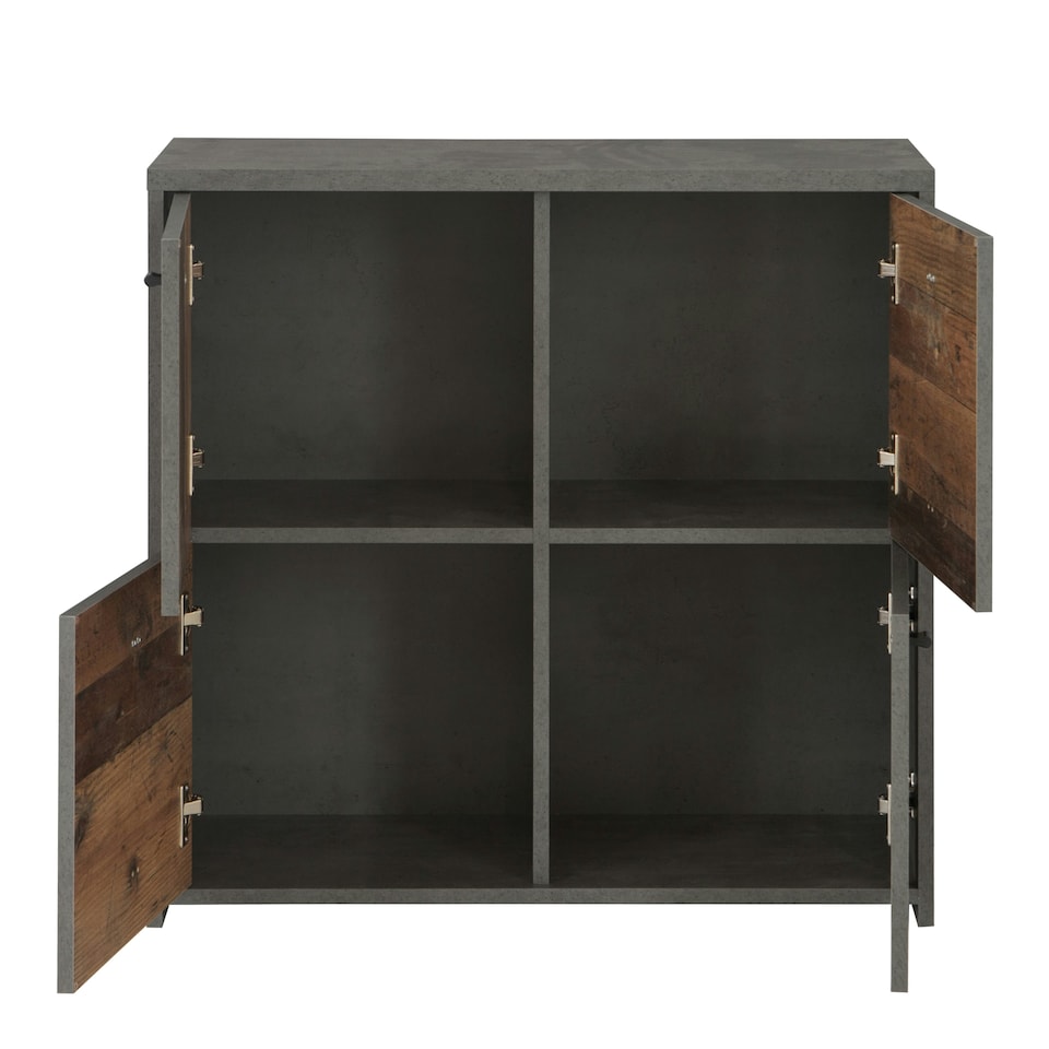 image 1 of Best Chest Storage Cabinet with 4 Doors in Concrete Optic Dark Grey/Old - Wood Vintage