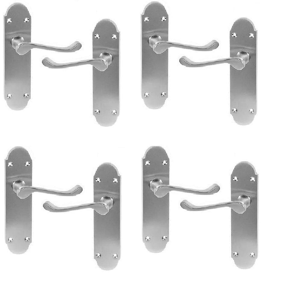 image 1 of Golden Grace 4 Pairs Victorian Shaped Premium Door Handles Lever Latch in Satin Brushed Chrome Finish, Epsom Design Grey