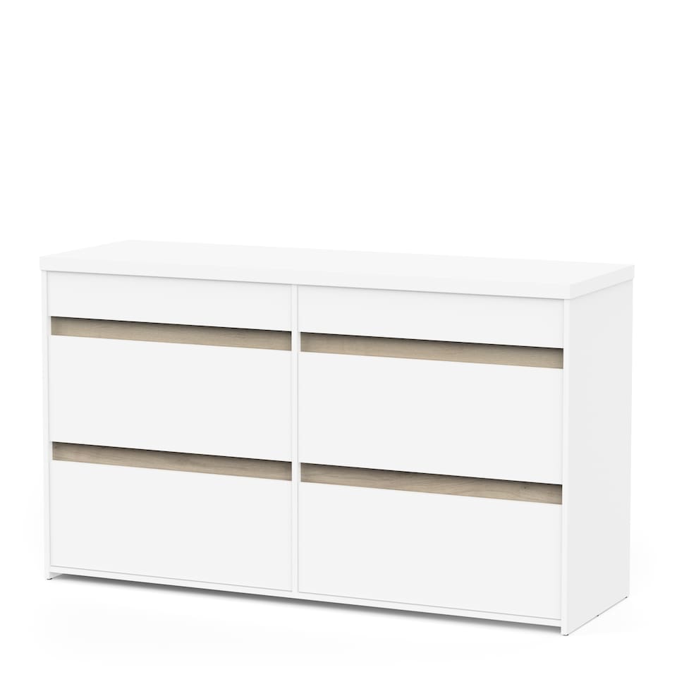 image 1 of FURNICOMP Avery 6 Drawer (3+3) Matt White and Oak Wide Chest of Drawers