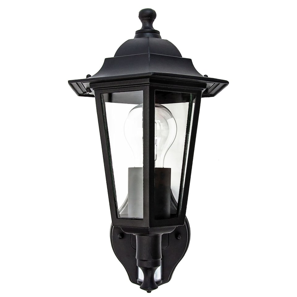 image 1 of Traditional Sensor Controlled Outdoor Lantern Wall Light Fitting in Matt Black | Black | Black | 1