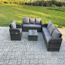 Fimous Outdoor Rattan Garden Furniture Set Conservatory Patio Sofa Coffee Table With Reclining Chair Dark Grey Mixed