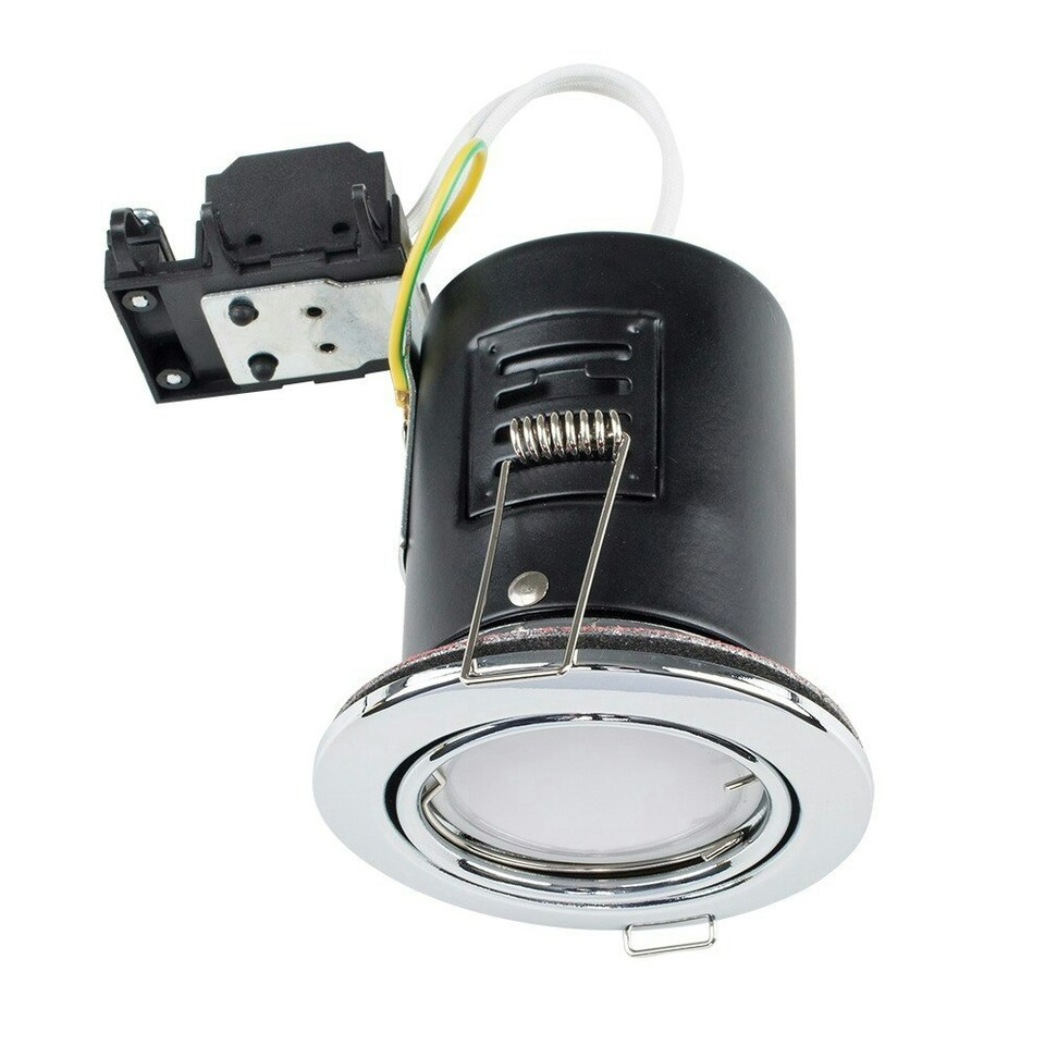 image 1 of ValueLights 10 Pack Fire Rated Polished Chrome Tiltable GU10 Recessed Ceiling Downlights