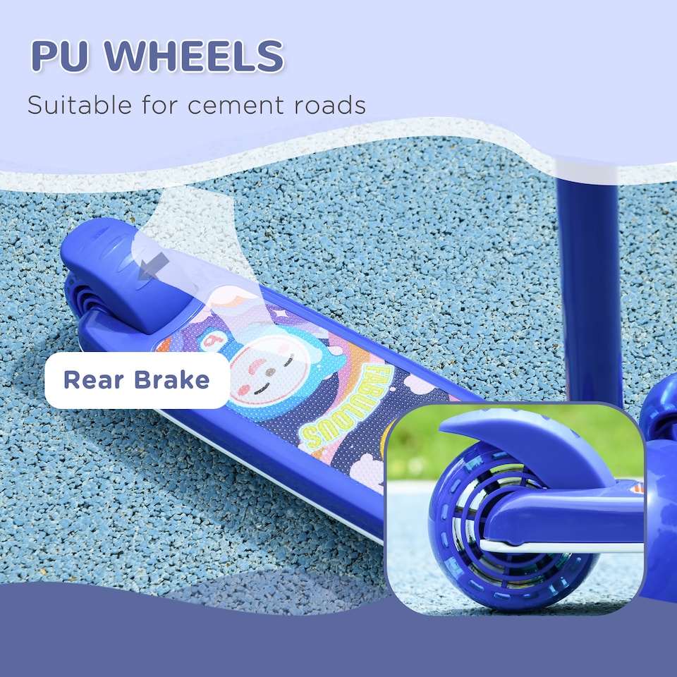 image 1 of AIYAPLAY Kids 3 Wheel Scooter for 2-6 Years Old w/ Adjustable Height, Blue | Blue | Blue | 52L x 29W x 76Hcm