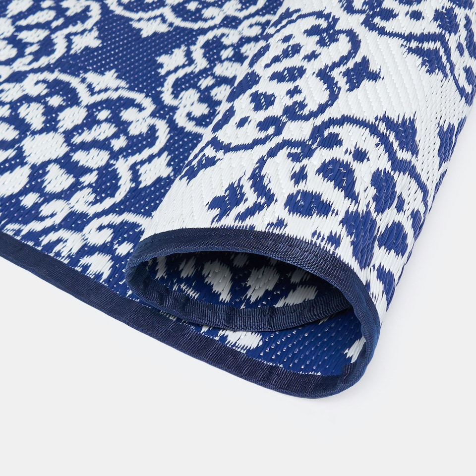 image 1 of OHS Blue Tiles Large Outdoor Garden Patio Waterproof Floor Mat Rug Blue | Blue and White | 170cm Diameter