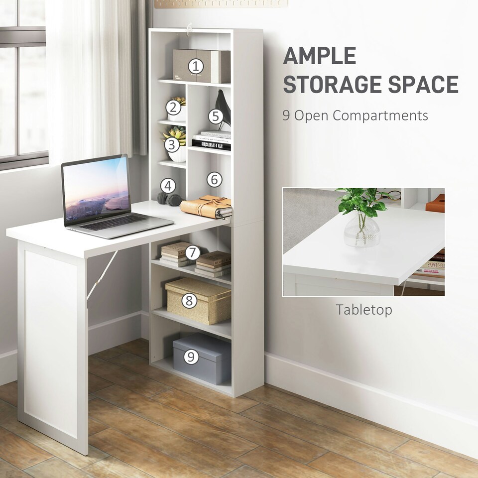 image 1 of HOMCOM Convertible Desk with Whiteboard Multi-function Workstation, White