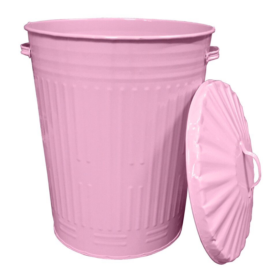 image 1 of 90L Retro Style Metal Dustbin Suitable for Indoor or Outdoor - Classic Pink Bin Steel Dustbin for Animal Feed, General Waste, Storage - 90 Litre