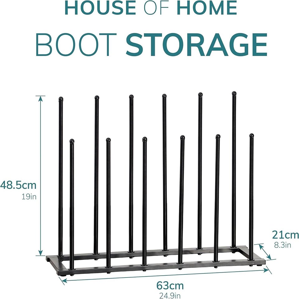 image 1 of House of Home 6 Pair Welly Walking Boot Stand Dryer Metal Shoe Rack Garden Shed Home Storage | Black