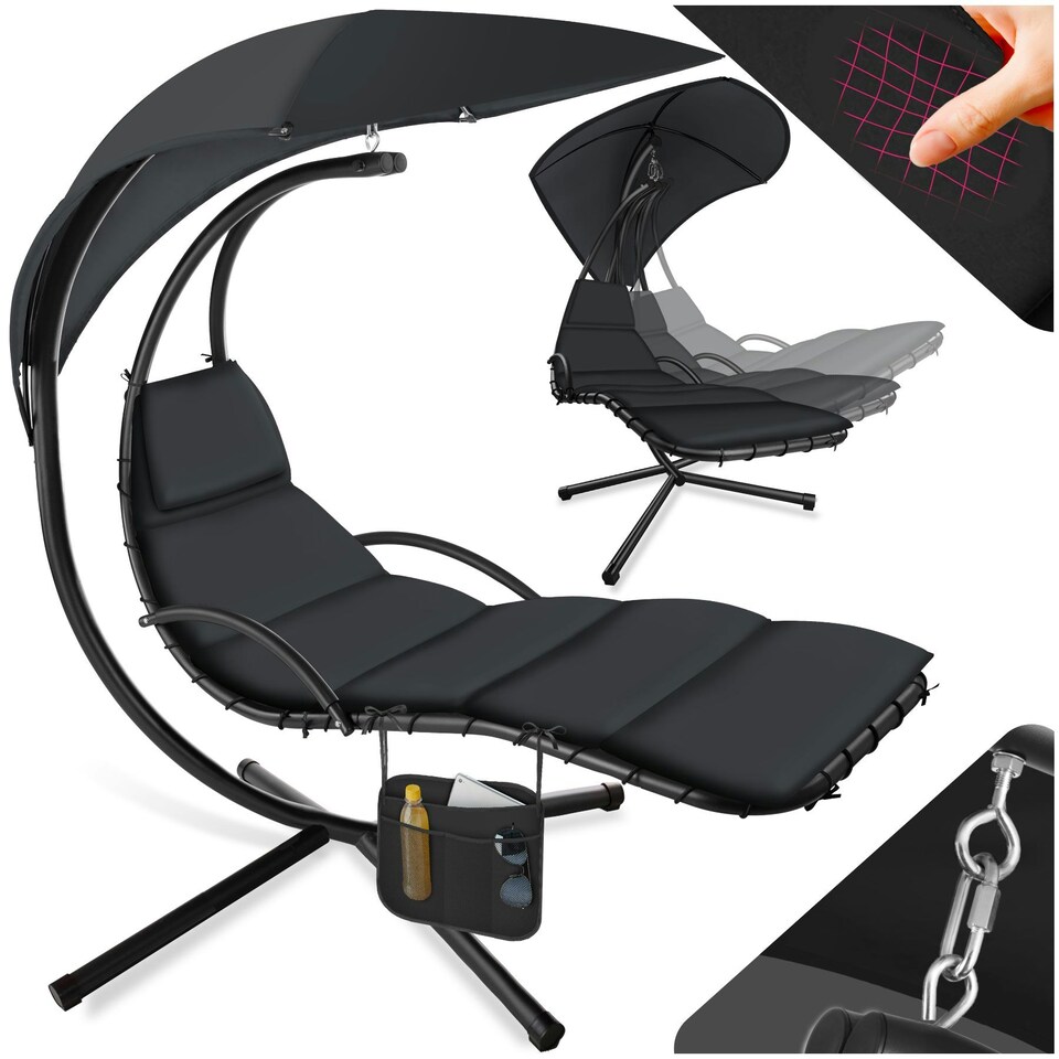 image 1 of Hanging Chair Elaria - large sun canopy with UV-protection, sturdy Black