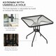 image 3 of Outsunny 76 cm Square Dining Table with Parasol Hole, Outdoor Coffee End Side Table with Tempered Glass Top, Steel Frame for Garden, Patio, Black