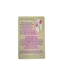 Don`t Stop Smilling...Get Well Soon...Wallet Card (Sentimental Keepsake Wallet / Purse Card)