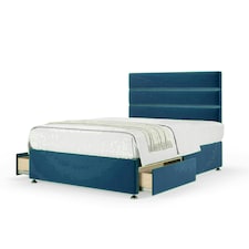 Marine Blue Plush Velvet 2 Drawer Divan Base and Milan Headboard Super King