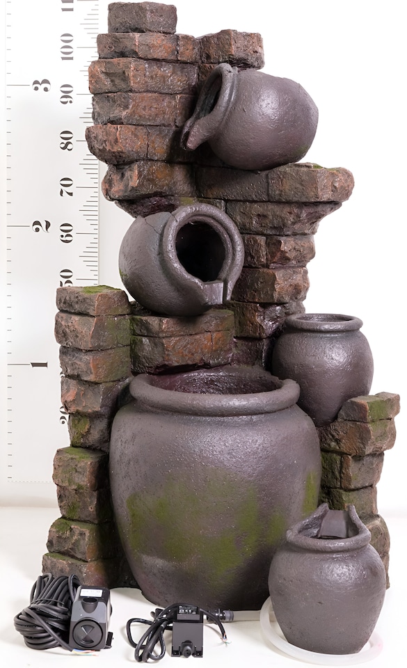 image 1 of York 3-Tier Cascading Jars Garden Outdoor Water Feature Fountain & Planter with Lights H120cm