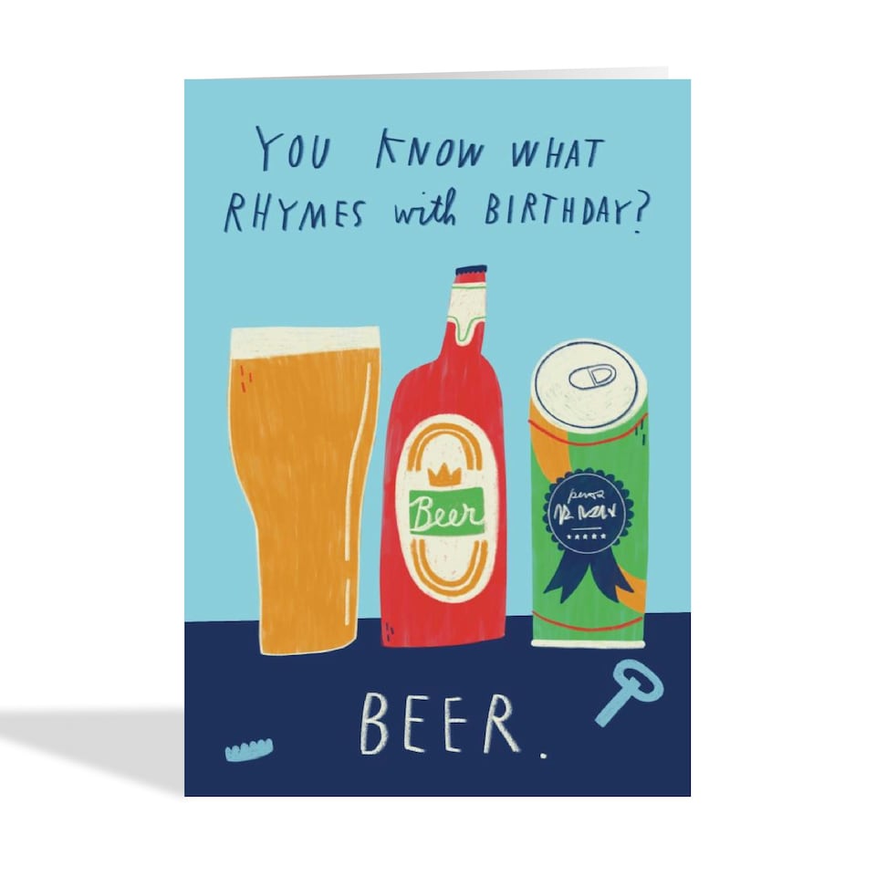 image 1 of Funny Beer Illustration Birthday Card For Him