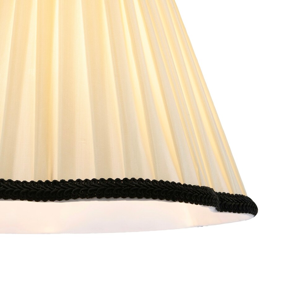 image 1 of Ivory White Victorian Pleated Faux Silk Lamp Shade with Black Trims Black