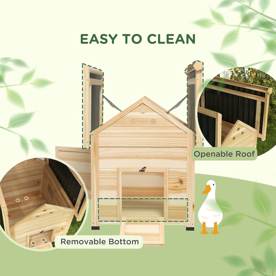 image 1 of PawHut Wooden Duck House, Poultry Coop with Double Doors, Openable Roof