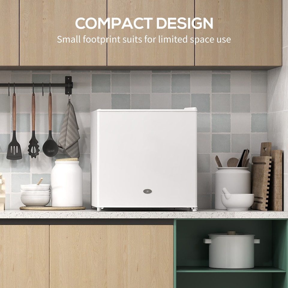 image 1 of HOMCOM Tabletop Mini Freezer with 35 Litre Capacity, Small Lockable Freezer with Reversible Door, Two Keys, Adjustable Temperature and Removable Wire Shelf for Bedrooms, Home Office, White | White