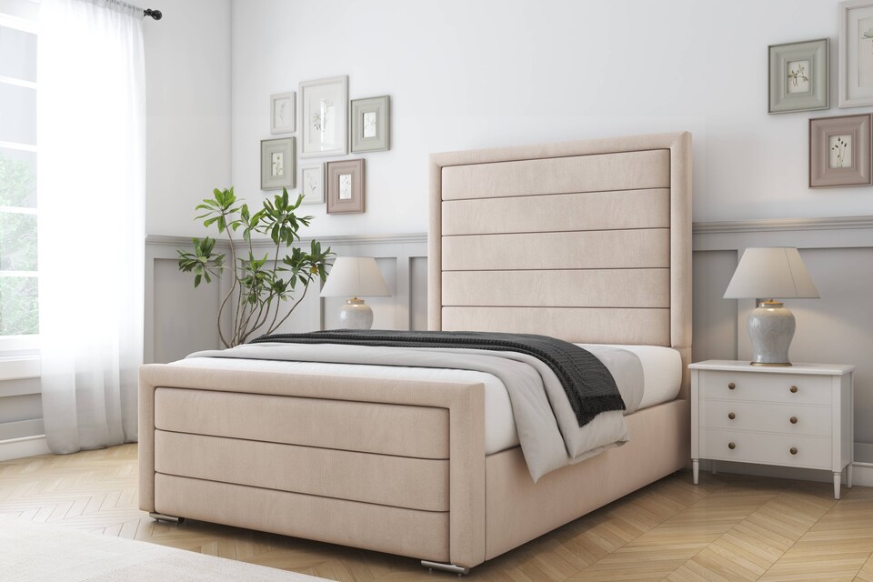 image 1 of Sloomy Ashford Sand Naples Bed Frame With Mattress With 50" Upholstered Headboard 5' King