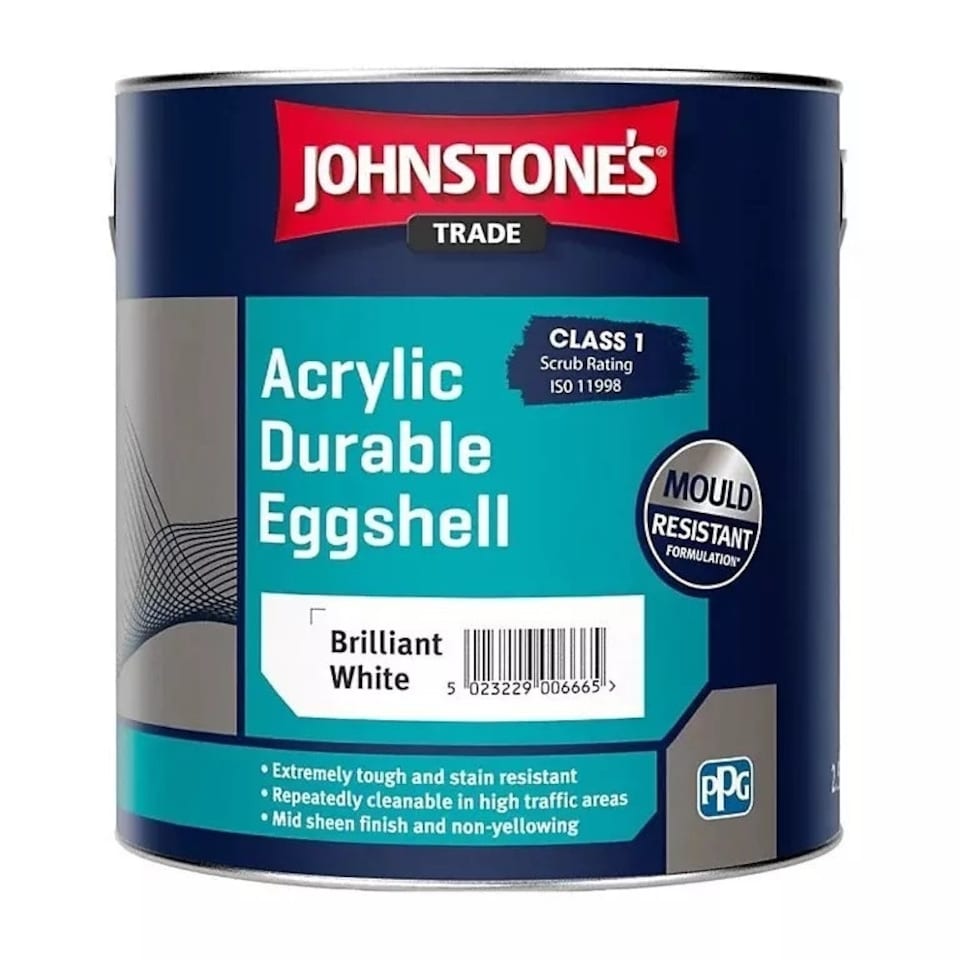 Johnstone's Trade Acrylic Eggshell - Brilliant White Paint - 2.5L