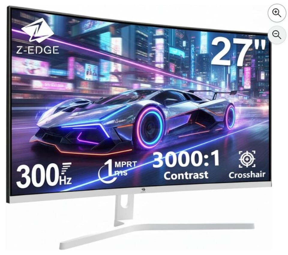 image 1 of Z-Edge 27 Inch Curved Gaming Monitor 300Hz 240Hz 1ms 1080P VA 1500R DP HDMI | White PC Monitor Full HD 1920x1080 16:9, 250cd/m² Brightness, 3000:1 Contrast, FreeSync, Crosshair, VESA Mountable