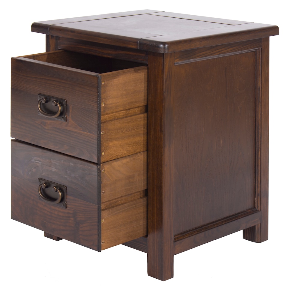 image 1 of Boston Handcrafted 2 Drawer Bedside Cabinet - Dark Brown Lacquer Finish, Colonial Design | Brown | Dark Brown | One Size | 1