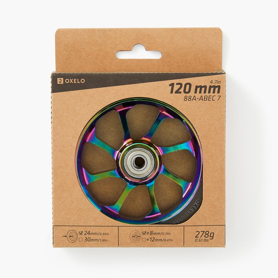 image 1 of Decathlon 120 mm Alu Core PU Freestyle Scooter Wheel - Neochrome/Transparent