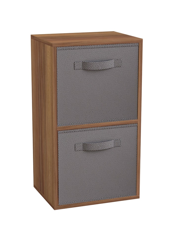 image 1 of 2-Tier Cube Shelving Unit with Inserts | Brown | Teak & Grey | 1