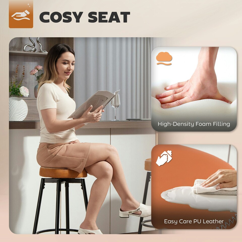image 1 of HOMCOM Swivel Bar Stools Set of 2, PU Leather Barstools with Footrest Brown