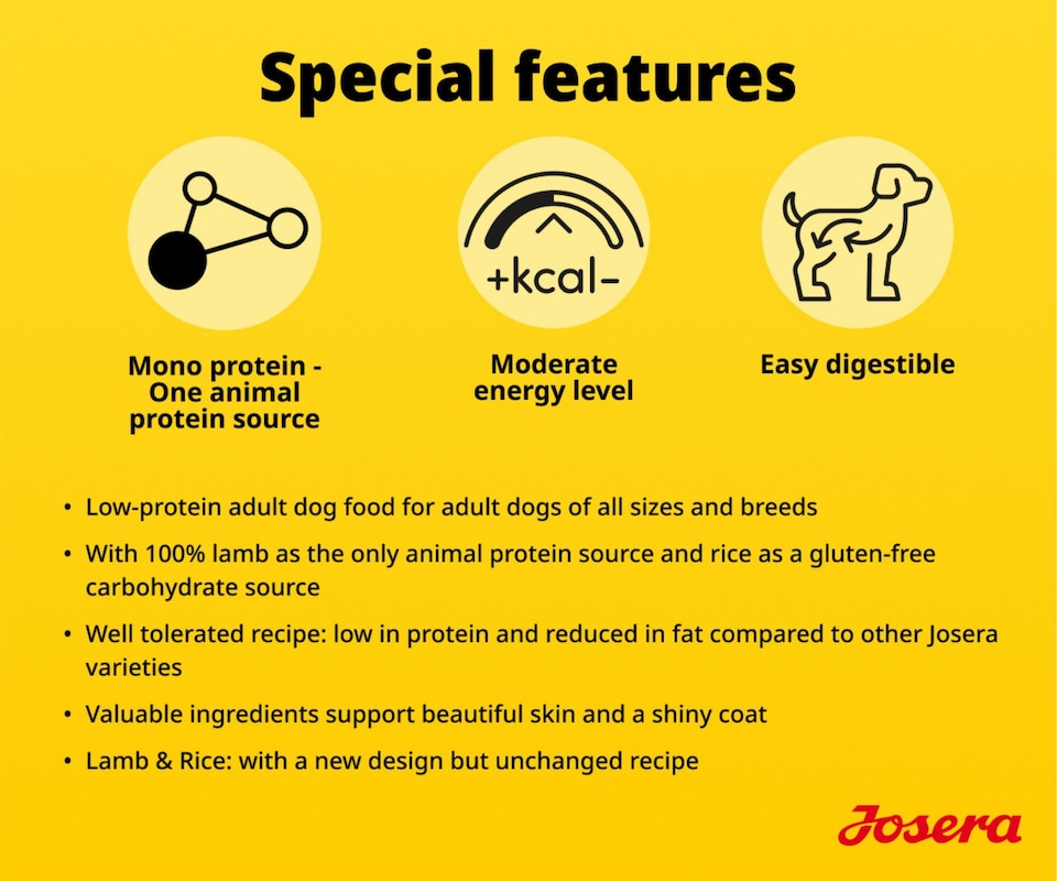 image 1 of Josera Adult Lamb & Rice | Complete dry dog food for all breed sizes | Single meat protein | Low fat | Sensitive digestion | Gluten free | 12.5kg