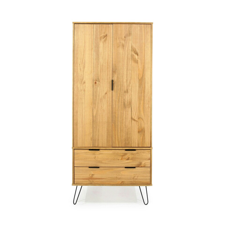 image 1 of Core Products Augusta Pine, 2 Door, 2 Drawer Wardrobe With Antique Wax Finish Brown
