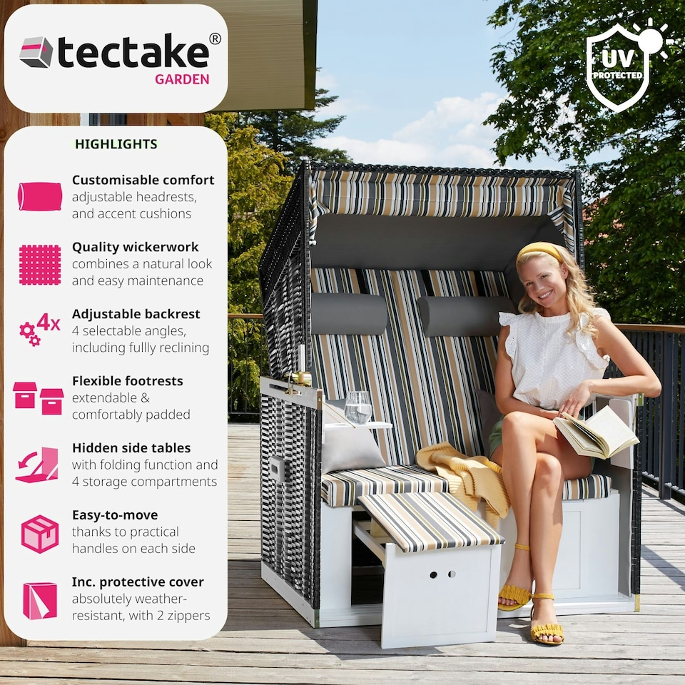 image 1 of Beach Chair with cushions, footrest and rain cover Black | Grey