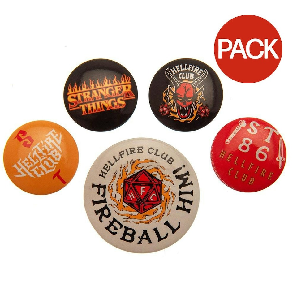 image 1 of Stranger Things Hellfire Club Button Badge Set (Pack of 5) - Multicoloured - One Size