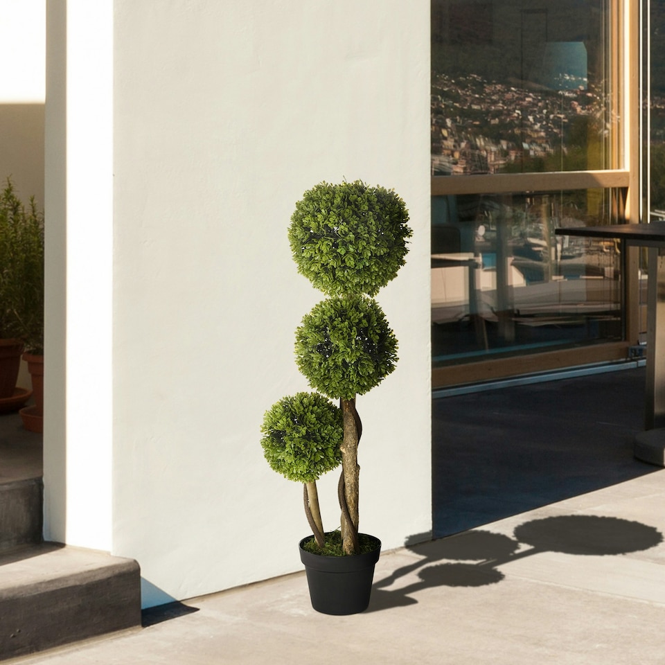 image 1 of HOMCOM Potted Artificial Plants Boxwood Ball Topiary Trees Indoor Outdoor, 90cm