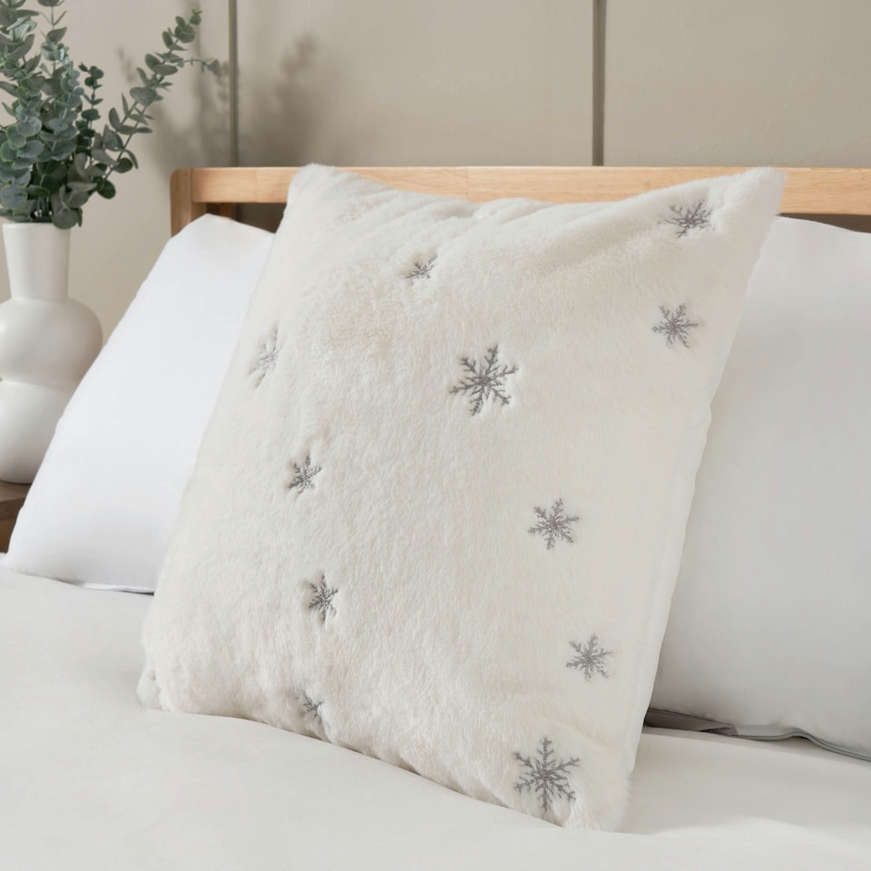 image 1 of BHS Christmas Trees Faux Fur Cushion, Cream and Green Cream | Cream