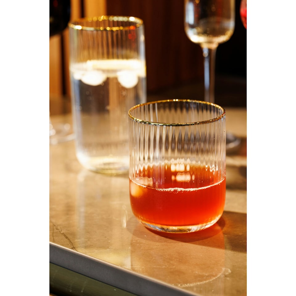 image 1 of Mikasa Tumbler Glasses Set Clear Ridged Crystal 380ml Set of 4