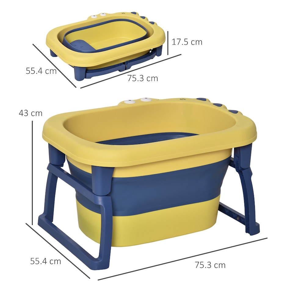 image 1 of HOMCOM Foldable Baby Bathtub for Newborns Infants Toddlers w/ Stool - Yellow | Yellow | Yellow