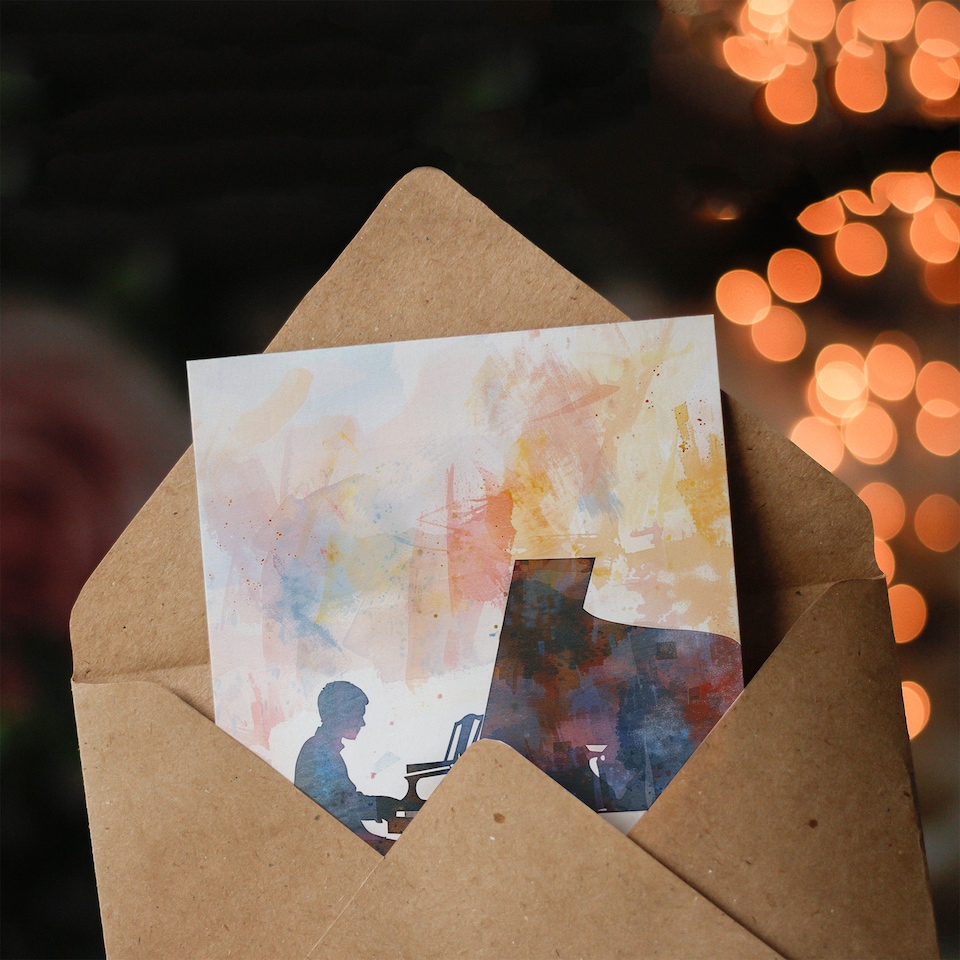 image 1 of Pianist Musician Playing Grand Piano Watercolour Birthday Card