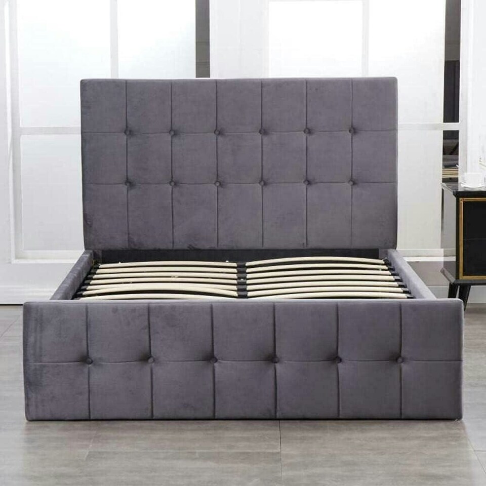 image 1 of Ottoman Storage Bed grey 3ft single and 1 mattress velvet cushioned bedroom