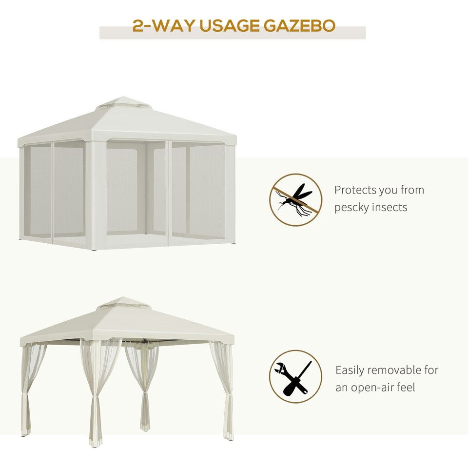 image 1 of Outsunny 3 x 3 m Metal Gazebo Garden Outdoor 2-Tier Roof Marquee Party White