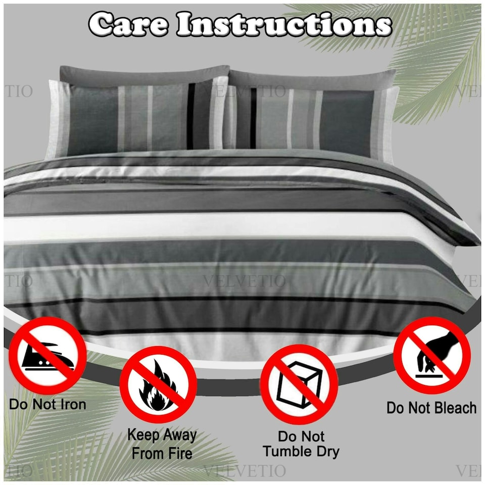 image 1 of VELVETIO Francis Stripe Complete Duvet Cover Set with Fitted Sheet Soft Polycotton Bedding Sets Grey | Single