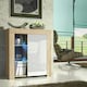 image 4 of Sideboard 75cm White Gloss Door Oak Matt Body Glass Shelves Free LED Multi | Oak