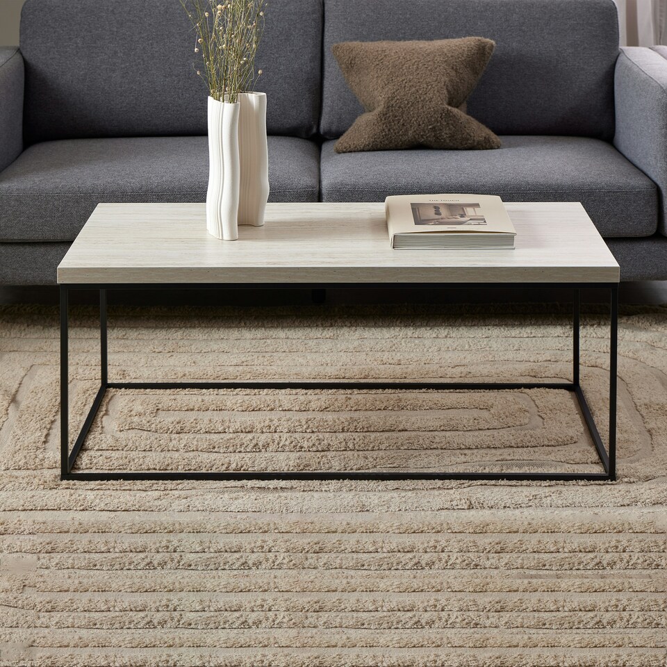 image 1 of Barossa Coffee Table with Light Oak Top & Black Steel Base 110x55x45cm
