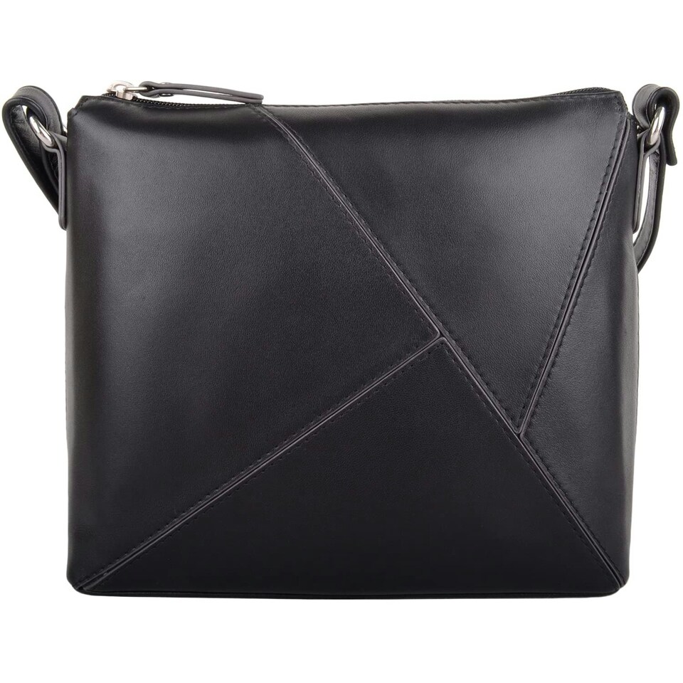 image 1 of Genuine Soft Leather Crossbody Shoulder Triangle Panel Handbag Blue | Navy