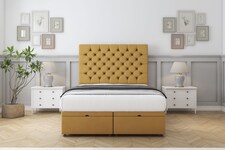 Sloomy Mayfair Mustard Plush Ottoman Bed With Mattress With 26" Strutted Headboard 6' Super King