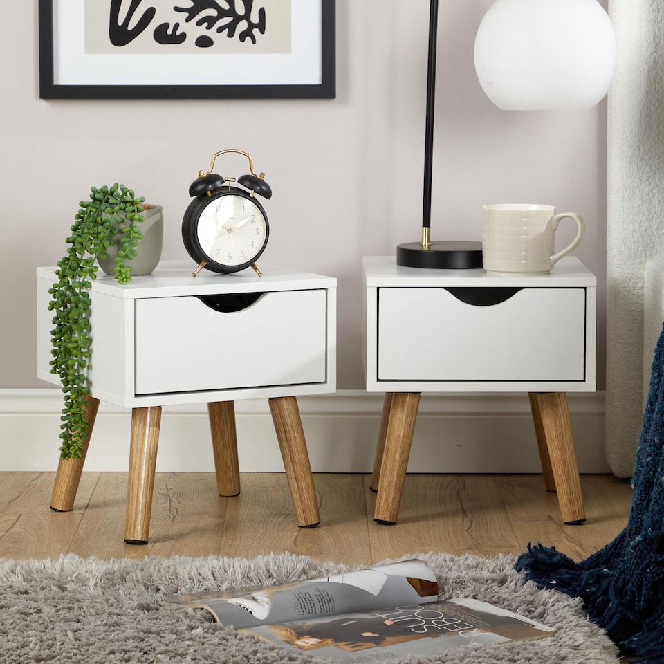 image 1 of Bedside Cabinet White 1 Drawer Bedroom Side Table For Storage Wooden Legs Modern