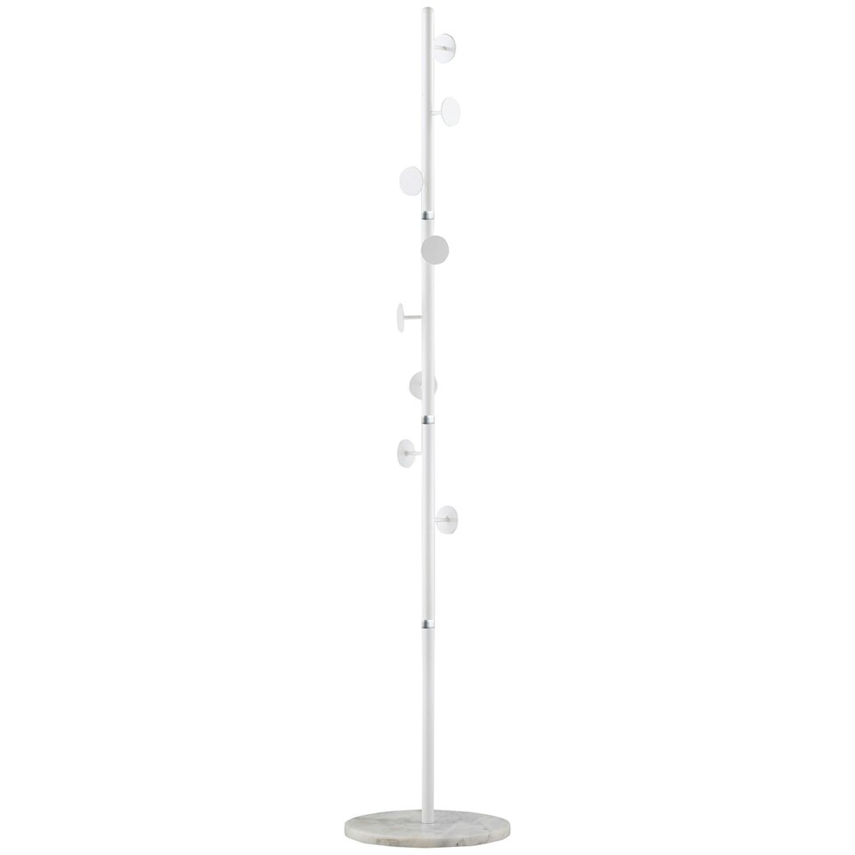 image 1 of HOMCOM Steel Coat Stand Rack Marble Base 8 Hook for Living Room Entryway,White
