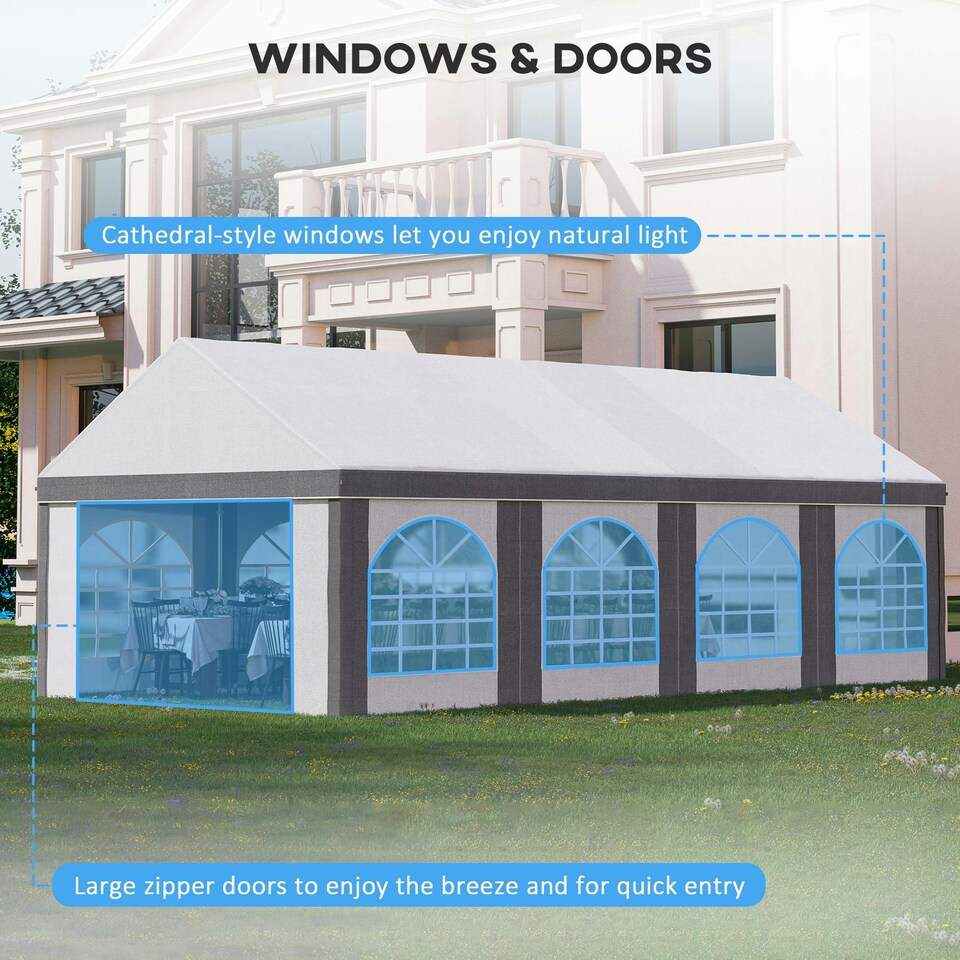 image 1 of Outsunny 8 x 4m Party Tent, Marquee Gazebo with Sides, Windows and Double Doors
