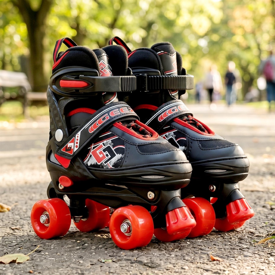 image 1 of The Magic Toy Shop Kids Adjustable Roller Skates, Black & Red, Medium